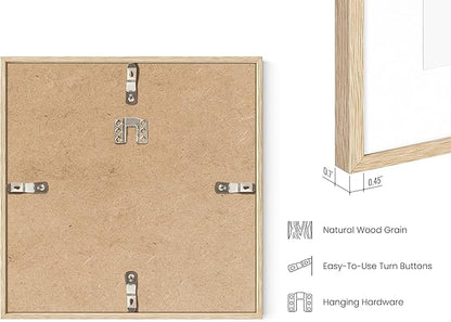 HAUS AND HUES Square Picture Frames 8 x 8 Set of 15 - Photo Gallery Wall Frame Set, Oak Wood, 8x8 Frames with Mat, Beige