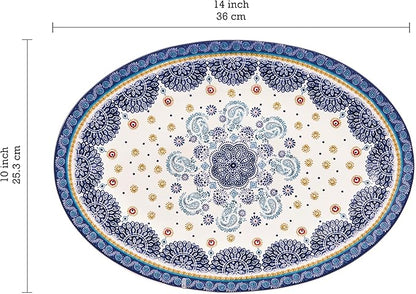 Bico Blue Talavera 16 plus 14 inch Oval Platters Set, Set of 2, Microwave and Dishwasher Safe, for Serving Fish, Chicken, Turkey