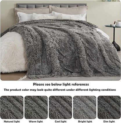 GONAAP Fuzzy Faux Fur Throw Blanket Queen Size Light Grey Super Soft Cozy Plush Fuzzy Shaggy Blanket for Couch Sofa Bed (Light Grey, Queen(90"x90"))