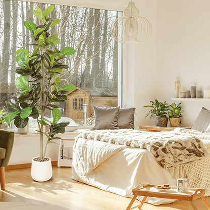 Artificial Fiddle Leaf Tree, 7ft Faux Plant Fake Ficus Lyrata Trees with White Planter, Artificial Fig Trees Floor Plants for House Office Living Room Indoor Home Decor, Housewarming Gift