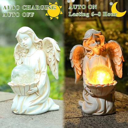 Angel Statue Outdoor Decor, Angel Gardening Gifts with Solar LED Lights