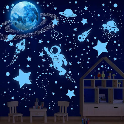 530 Glow in The Dark Stars Ceiling Stars Glow in The Dark Glow Moon and Space Wall Decals Astronaut Universe Galaxy Planet Wall Stickers Glowing Wall Stickers Kid Boys Living Room Decor