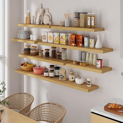 72 Inch Floating Shelves, 72 x 9 Rustic Wooden Fireplace Mantel, 9 Inch Floating Shelf for Wall, Farmhouse Wall Shelves for Home Storage & Display, Oak Color, Set of 1