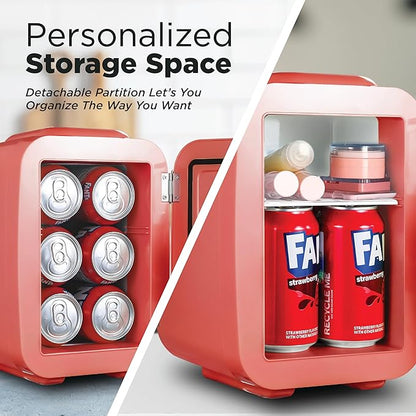 IBMF4BLS Fridge for Bedroom, Skincare, Portable Cooler & Warmer for Makeup, for Office & Home Refrigerator, Mini (4 L / 6-Can), Blush Red