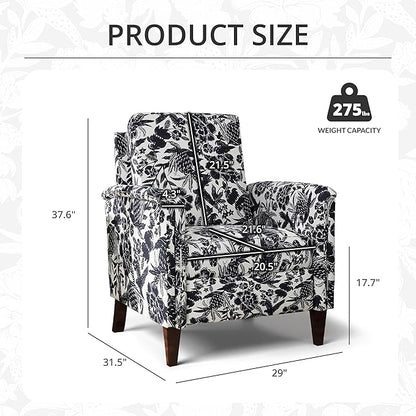 Floral Accent Chair, High Back Upholstered Armchair with Solid Wooden Legs, Padded Armrest and Removable Comfortable Cushioned Seat Single Sofa for Living Room, Bedroom, Black