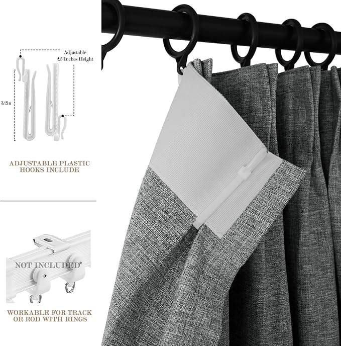Mid Grey Pinch Pleat 100% Blackout Drapes Linen Blend, Room Divider, Room Darkening, Energy Saving, Furniture Protecting, Light Blocking Extra Wide Privacy Curtains, 240Wx84L, 1 PC