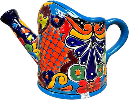 Talavera Watering Can Planter Large Flower Pot Large Mexican Pottery Folk Art Hand Painted Home Decor Garden Ceramic Handmade Multicolor 15" (Multi 3)