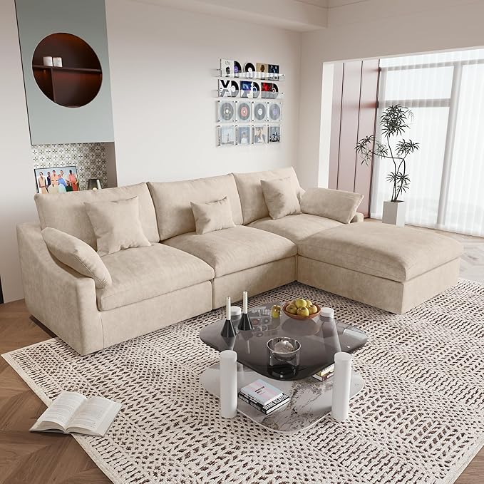 JACH L-Shaped Sectional Couches for Living Room, Cloud Sectional Couch with Deep Seat, Modular Sectional Sofa with Chaise, Covers Removeable & Washable, Sofas Furniture for Living Room, Khaki