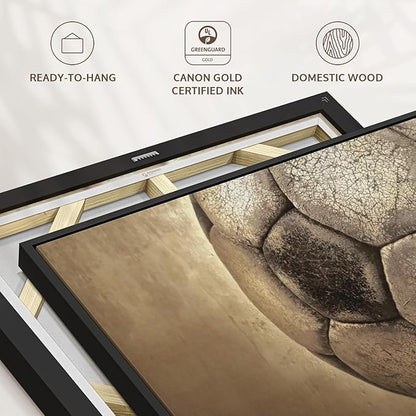 Elephant Stock Worn Soccer Ball Wall Art - Horizontal Framed Canvas - 1-Piece Living Room Wall Decor - Photography sports Canvas Print - Brown and Gray Decor for Wall - 13" X 9"