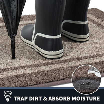 PURRUGS Dirt Trapping Door Mat 24" x 70", Non-Slip/Skid Machine Washable Entryway Rug, Shoes Scraper, Area Rug, Super Absorbent Welcome Mat for Muddy Wet Shoes and Paws, Beige & Grayish Brown