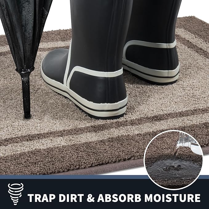 PURRUGS Dirt Trapping Door Mat 34" x 60", Non-Slip/Skid Machine Washable Entryway Rug, Shoes Scraper, Area Rug, Super Absorbent Welcome Mat for Muddy Wet Shoes and Paws, Beige & Grayish Brown