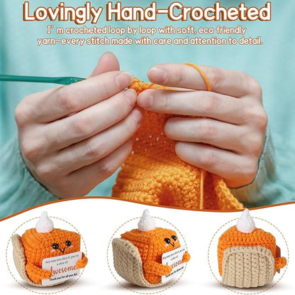 Crochet Pumpkin Pie – Fall Decor Handmade Knitted Mini Thank You Gift, Cute Appreciation Gift for Women, Daughter, Grandma Teacher, Coworker, Employee, Volunteer, Thanksgiving Desk Decor