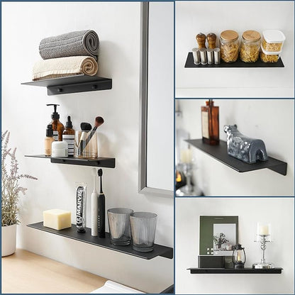 JOOM Metal Wall Floating Shelf - Metal Wall Shelf, Floating Shelf, Bathroom Shelf, Display Shelves for Storage (Black, 8 Inch)