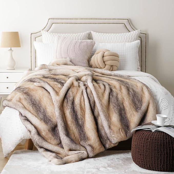 BATTILO HOME Luxury Faux Fur Throw Blanket, Soft Cozy Mink Fur Blanket for Couch, Sofa, Chair, Bed, Thick Warm Fall Fur Throw Blankets, 50"x60"