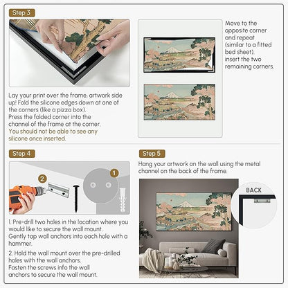 SIGNWIN 24"x46" Extra Large Framed Wall Art Japanese Ukiyo-e Landscape, Timeless Mt. Fuji Scene for Zen-Inspired or Asian-Style Interiors for Home Living Room Bedroom Decor (Frame Assembly Required)