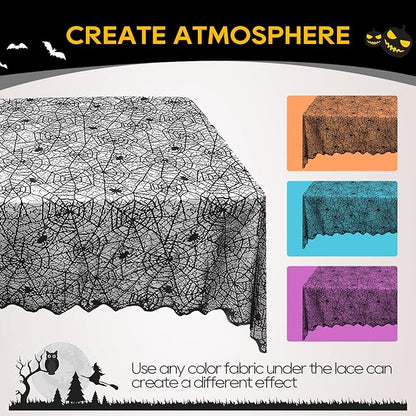 eZAKKA Halloween Table Cloth, Spider Webs Tablecloths Black Tablecloth Lace Fabric Table Cloths Spooky Cover for Rectangle Tables for Parties Gothic Halloween Home Decorations, 60x84 Inch