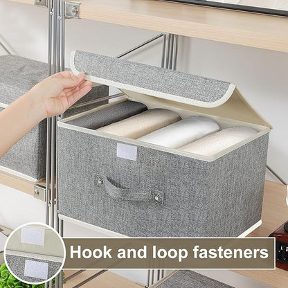 Fabric Storage Bins Cube Organizers with Flip-Top Lid and Handles,Storage Boxes for Organizing Home,Office,and Closet,Grey,3 Pack 13 X 9.1 X 7.9 in