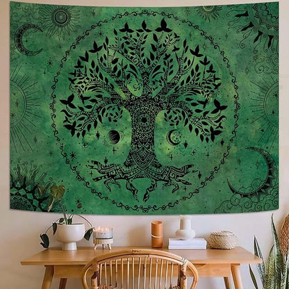 Lunerfex Tree of Life Mandala Tapestry Boho Tapestry for Bedroom Green Tapestries Wall Hanging Living Room Wall Art and Home Decor 70x90