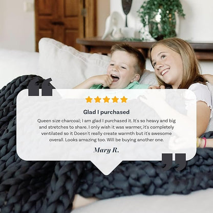 Nuzzie Chunky Knit Blanket - Breathable, Cooling, Hand Made Knit Throw Blanket for Sleep - Machine Washable, Stylish Decor Design (Charcoal, Full | 16lbs | 48"x72")