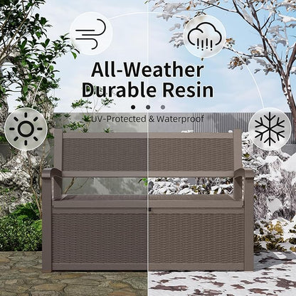 80 Gallon Storage Bench Deck Box Waterproof Lockable,Outdoor Storage Furniture for Patio,Garden and Cushions(Gray)