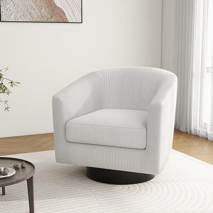 Swivel Barrel Accent Chair, Modern Round Corduroy Fabric Arm Chair for Living Room, Bedroom, Comfy Club Reading Chairs for Adults (Corduroy Beige, Set of 2)