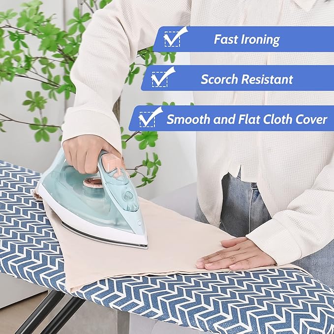 APEXCHASER Ironing Board, Full Size Iron Board with Iron Rest, lightweight Ironing Board with Height Adjustable, Extra Thick Heat-Resistant Cover with Padding, Heavy-Duty Sturdy Metal Legs, 43x13 Blue