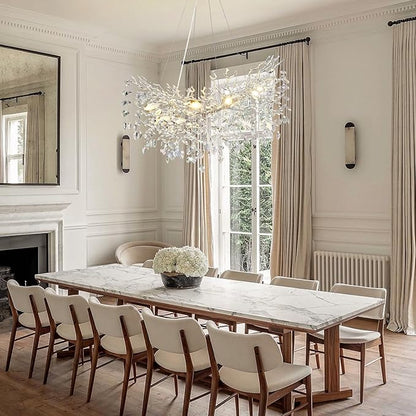 Modern Crystal Silver Chandelier, 36" Large Rectangular Oval Tree Branch Crystal Chandeliers for Dining Room,16-Light Flush Mount K9 Crystal Chandeliers, for Kitchen Island,Dining Room