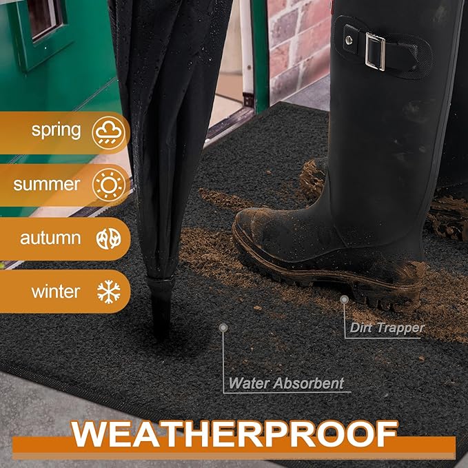 Mibao Dirt Trapper Door Mat for Indoor Outdoor, Waterproof All-Season, All-Weather Doormat, Heavy Duty Non-Slip Entrance Rug, Low Profile Absorbent Entrance Mat Carpet, 72" x 24", Black