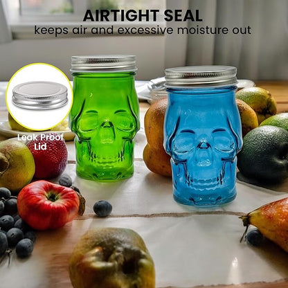 Generic 14 oz Colorful Skull Glass Mason Jar – Mix & Match 7 Vibrant Colors, Large & Durable! (Pink)