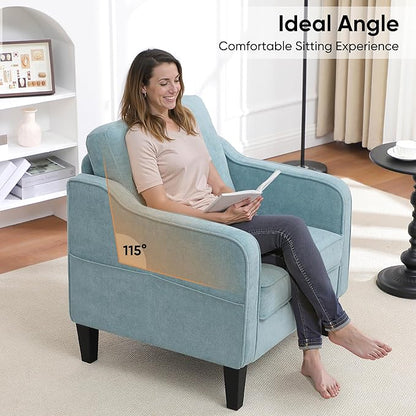 Accent Chair for Living Room, Mid Century Modern Reading Chair for Bedroom, Upholstered Armchair with Side Pockets, Comfy Single Sofa Side Chair for Office, Apartment, Small Room, Teal Green