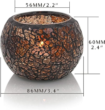 SHMILMH Mosaic Glass Candle Holder Set of 4, Votive Candle Holders Handmade Cracked Tealight Holders for Fall Christmas Diwali Home Decorations, Diwali Gift