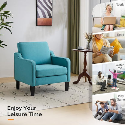 VINGLI Accent Chairs Set of 2 Living Room Chairs Teal Blue Reading Chair for Bedroom Scooped Arm Chair Mid Century Modern Accent Chairs Upholstered Comfy Chair for Apartment, Waiting Room