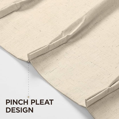 Joydeco Pinch Pleated Linen Curtains Darkening Drapes for Bedroom, 100% Blackout Drapes 96 inches Long 2 Panels Heat Blocking Curtains(Bleached Sand,40'' Wx96'' L)