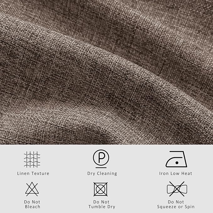 Macochico 100% Blackout Light Brown Linen Curtains 84 Inches Long Pinch Pleated Burlap Curtains for Bedroom Living Room Farmhouse Nursery Thermal Window Panels with Tieback 72”Wx84”L 1 Panel
