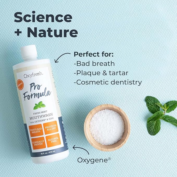 Oxyfresh Pro Formula Fresh Mint Mouthwash – Patented Zinc Mouthrinse for Fresh Breath & Soothing Gums – Dye Free, Fluoride Free, Alcohol Free Mouthwash – 3 Bottles, 16 oz. ea.