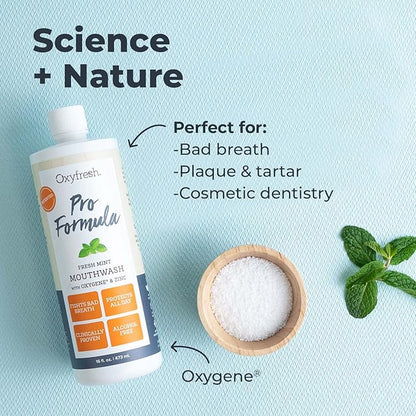 Oxyfresh Pro Formula Fresh Mint Mouthwash – Patented Zinc Mouthrinse for Fresh Breath & Healthy Gums | Dye, Fluoride & Alcohol Free Mouthwash (1 Gal Bottle)
