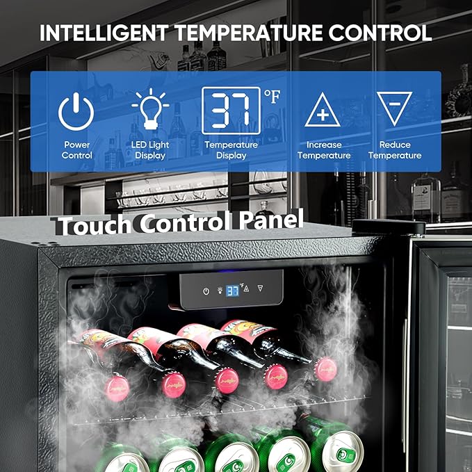 120 Can Beverage Refrigerator – Mini Fridge with Glass Door for Soda Beer or Wine, Beverage Cooler for Bedroom, Office, Bar with Adjustable Shelves & Digital Temperature Display, Silver