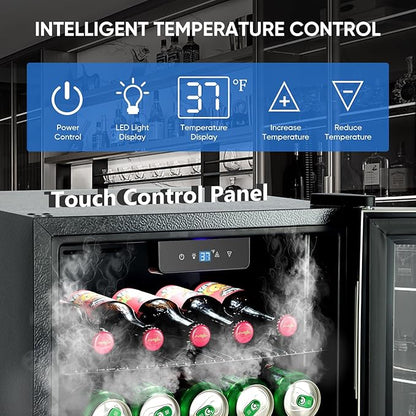 120 Can Beverage Refrigerator – Mini Fridge with Glass Door for Soda Beer or Wine, Beverage Cooler for Bedroom, Office, Bar with Adjustable Shelves & Digital Temperature Display, Silver