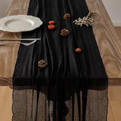 Black Table Runner Cheesecloth Gauze Rustic Premium Cotton Cheese Cloth Table Runner 120 Inch 10 FT for Wedding Bridal Baby Shower Long Sheer Boho Home Decorations