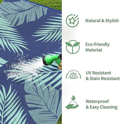 GENIMO Outdoor Rug 6' x 9' Waterproof for Patios Clearance, Reversible Outdoor Plastic Straw Camping Rug Carpet, Large Area Rugs Mats for RV, Camper, Deck, Balcony, Porch, Beach, Royal Blue&Blue Green