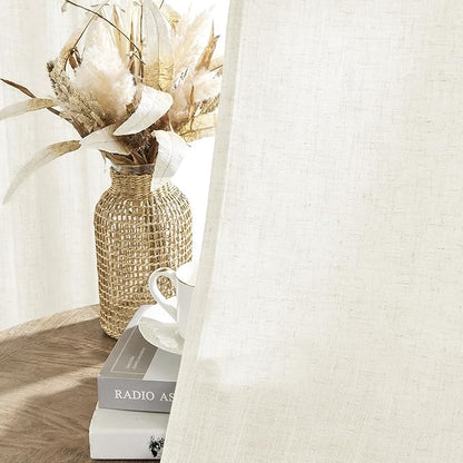 Joydeco Linen Curtains 2 Panel Set,Light Filtering, Ivory on Linen Curtains 84 Inch Curtains for Living Room, Cream Drapes 84 Inches Long Rod Pocket Back Tab Curtains (84" L x 100" W)