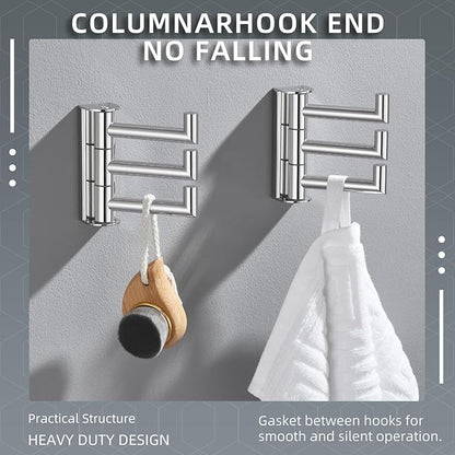 Angle Simple Swivel Towel Hooks for Bathroom, SUS 304 Stainless Steel Foldable 3 Arms Hand Towel Holder, Coat Wall Hooks, Polished Chrome, 2 Pack