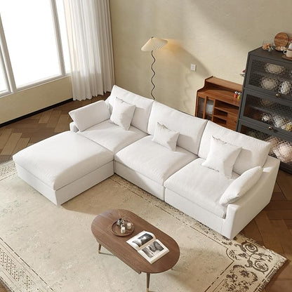 JACH L-Shaped Sectional Couches for Living Room, Cloud Sectional Couch with Deep Seat, Modular Sectional Sofa with Chaise, Covers Removeable & Washable, Sofas Furniture for Living Room, White