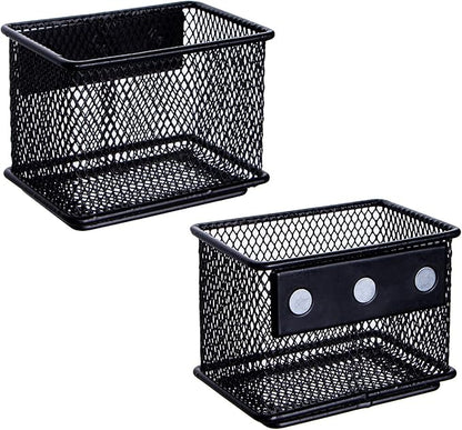 dedoot 2 Pack Magnetic Pen Holder, 3.45x2.3x2.6 Inch Magnetic Basket Locker Organizer Metal Mesh Pencil Memo Holder for Whiteboard, Fridge, Desk, Offices