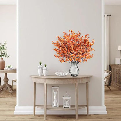 Sggvecsy 15 Pcs Babys Breath Artificial Flowers Gypsophila Bouquets Bulk Real Touch Fake Silk Flowers for Home DIY Floral Arrangement Table Centerpiece Fall Autumn Decoration (Fall Orange)