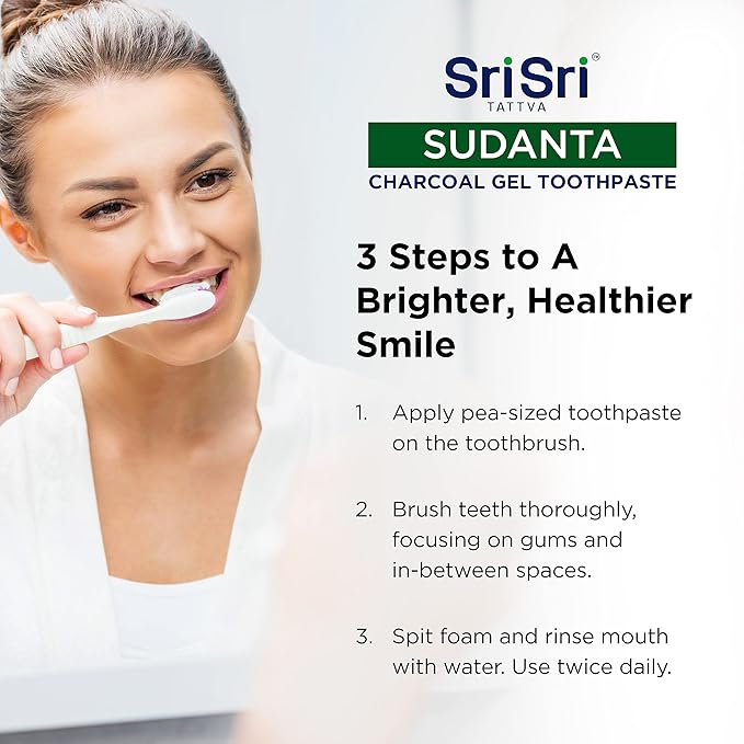 Sri Sri Tattva Sudanta Charcoal Toothpaste Gel – SLS, Fluoride Free Herbal Toothpaste with Neem & Ayurvedic Herbs – Natural Teeth Whitening, Fresh Breath, Oral & Gum Health – 100g Tube (Pack of 1)