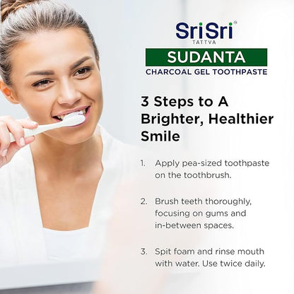 Sri Sri Tattva Sudanta Charcoal Toothpaste Gel – SLS, Fluoride Free Herbal Toothpaste with Neem & Ayurvedic Herbs – Natural Teeth Whitening, Fresh Breath, Oral & Gum Health – 100g Tube (Pack of 1)