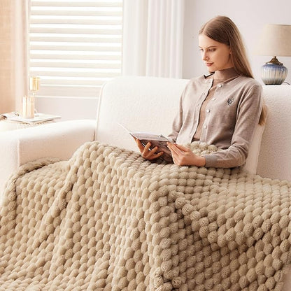 NEWCOSPLAY Super Soft Twin Blanket Brown Premium Silky Flannel Fleece 3D Clouds Stylish Jacquard Lightweight Bed Blanket All Season Use 350GSM (Brown, Twin(60"x80"))