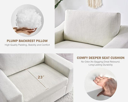 L Shaped Sectional Sofa with Ottoman,Rolled Armrest,Modern Sectional Modular Couch for Living Room,Breathable Linen Fabric Corner Couch with 7 Seats for Apartment,Removable Sofa Cushion,Ivory