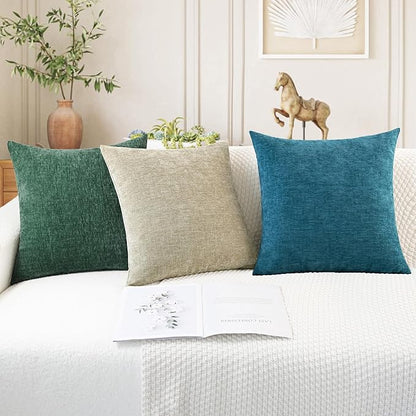 CaliTime Throw Pillow Covers Decorative 26 X 26 Inches Pack of 2 Cozy Chenille Cushion Cases for Couch Sofa Bed Living Room Home Dark Green